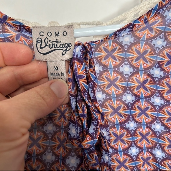 Como Vintage Purple Orange Geometric print Bell sleeve Lace Neck XL - Picture 2 of 4